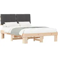 vidaXL Bedframe met Gevoerde Hoofdbord Donkergrijs 135 x 190 cm