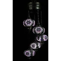 Halay Turkse lamp - Hanglamp - Mozaïek - 5 bollen - Paars en handgemaakt met E-14 fitting