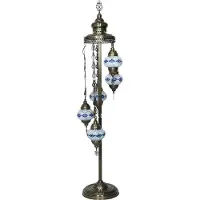Halay Oosterse mozaiek vloerlamp - lichtblauw 140cm - 5 bollen - handgemaakt met koper details