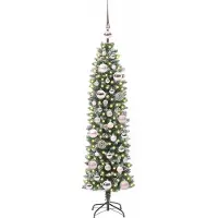 vidaXL Kunstmatige slanke kerstboom Groen en Wit 120 cm