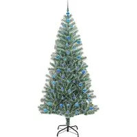 vidaXL Kunstkerstboom Sneeuw Gevlokt met LED Licht Groen en Wit 210 cm