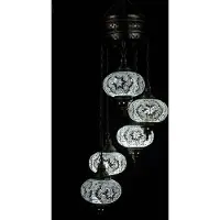 Halay Turkse Lamp - Hanglamp Mozaïek - Kroonluchter Wit - 5 Bollen - Handgemaakt en Authentiek