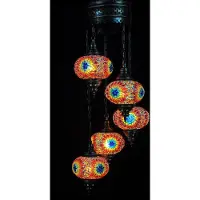 Halay Turkse lamp hanglamp - mozaïek lamp 5 bollen - handgemaakt multicolour - authentiek oosters design