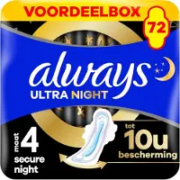 Always Ultra Secure Night maandverband, maat 4, met vleugels, 72 stuks