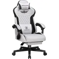 GTPLAYER Gaming Stoel, ergonomische gaming stoel met stoffen bekleding en lendensteun, computerstoel met brede rugleuning, draagvermogen 150 kg, grijs