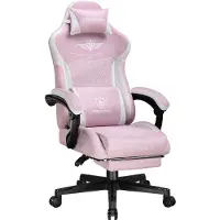 GTPLAYER Gaming Stoel, ergonomische gaming stoel van linnen met lendensteun, computerstoel met brede rugleuning, belastbaar tot 150 kg, roze