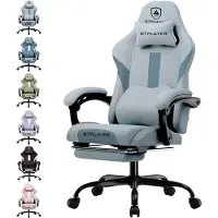 GTPLAYER Gaming stoel, ergonomische gaming fauteuil, bureaustoel met stoffen bekleding, ademende kantoorstoel, verstelbaar zitkussen met voetsteun, grijs