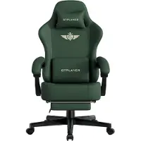 GTPLAYER Gaming stoel, ergonomische gaming fauteuil, bureaustoel, kantoelstoel met kunstleer, veren kussen, verbonden armleuningen, met voetsteun