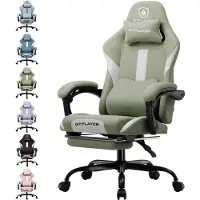 GTPLAYER Gaming Stoel, ergonomische gaming fauteuil, bureaustoel met stoffen bekleding, ademende kantoorstoel, vering met zitkussen en voetsteun, groen