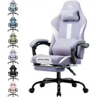 GTPLAYER Gaming stoel, ergonomische gaming fauteuil, bureaustoel met stoffen bekleding, ademende kantoorstoel, vering met zitkussen en voetsteun, paars