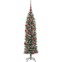 vidaXL Kunstmatige slanke kerstboom Groen en Wit 150 cm
