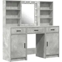 vidaXL Dressing tafel set met LED 3 st Beton Grijs Bewerkt hout