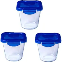 Pyrex - Cook & Go Lunchbox met Deksel 800 ml Set van 3 Stuks - Transparant/Blauw