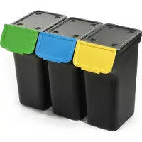 Kadax Afvalemmer met deksel, plastic afvalemmer voor afvalscheiding, rechthoekige afvalemmer met klapdeksel (zwart, 3 x 25 l)
