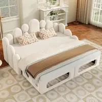 OKWISH Slaapbank 180x200 cm - Gestoffeerd Bed Met Huisdierbed - Deelbaar Tweepersoonsbed - Zonder Matras - Fluweel - Beige