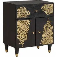 vidaXL Nachttafeltje met Deur Zwart 50 x 33 x 60 cm Massief Mango Hout