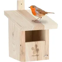 Relaxdays nestkast halfholenbroeders - houten vogelhuisje roodborstje - vogelkastje tuin