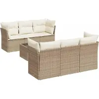vidaXL 7-delige Loungeset met kussens poly rattan beige
