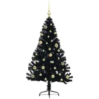 vidaXL Kunststof Voorverlichte Kerstboom met 150 LED Zwart 150 cm PVC
