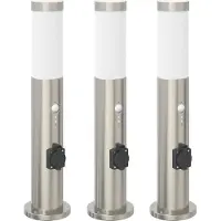 vidaXL Bolderverlichting met sensor en stopcontact 3 stuks 50 cm roestvrij staal IP44