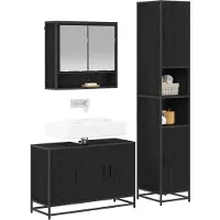 vidaXL Badkamermeubel Set met plank 3 pcs Zwart Eiken Bewerkt hout