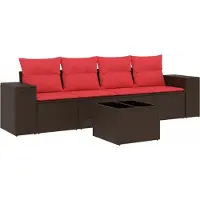 vidaXL 5-delige tuinbankset met kussens, bruin polyrotan