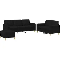 vidaXL 3-delige loungeset met kussens stof zwart