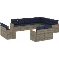 vidaXL 12-delige tuinbankset met kussens, grijs polyrotan