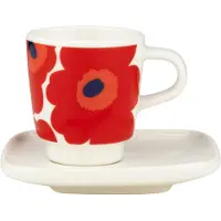 Marimekko Unikko espresso kopje met schotel 2-delig White-red-blue