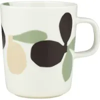 Marimekko Omppo mok Wit, salie, zwartbruin, linnen, 2,5 dl