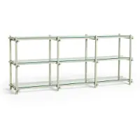 HAY Kast Woody Shelving Smokey Grey Beech Frame 2.0 Clear Glass Shelves Low