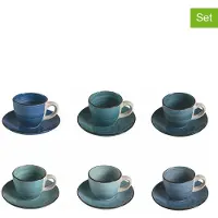 Villa D'Este Home Tivoli | 12-delige koffieset Baita keramiek blauw 6.8x6.8x5.6 cm kopjes & mokken | NADUVI