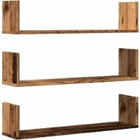 vidaXL Wandschappen 3 st 80x18x18 cm bewerkt hout oud houtkleurig