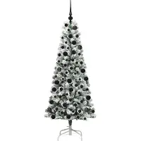 vidaXL Kunstmatige Hinged Kerstboom met 300 LED Groen en Wit 180 cm