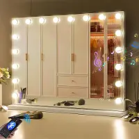 Vanitii Grote Hollywood Vanity Spiegel - Intelligente Bluetooth-verbinding - USB oplaadbare poort - Drie LED-verlichtingsmodi - Tafelblad Wandmontage 80*58CM-10x vergrootglas WIT