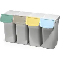 Kadax Afvalemmer met deksel, plastic afvalemmer voor afvalscheiding, rechthoekige afvalemmer met klapdeksel (grijs, 4 x 25 l)