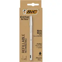 BIC Balpen Cristal Re-new medium zilver + 2 vullingen zwart