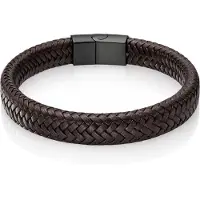 LGT JWLS Gevlochten Leren Armband Heren Edelstaal Sluiting Bruin Zwart-18.5cm