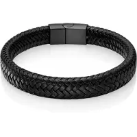 LGT JWLS Gevlochten Leren Armband Heren Edelstaal Sluiting Zwart-22cm