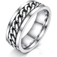 LGT JWLS Stalen herenring met Cubaanse ketting Zilver-18mm