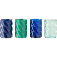 J-Line windlicht - glas - azuurblauw/blauw - small - set van 4