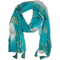 Ancient Wisdom Nomad Sari zomersjaal – Schildpadprint – Turkoois (180 × 50 cm)
