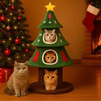 COMHOMA - Krabpaal Kerstboom 140 cm - Met Kattenhuis en Krabzuilen - Groen