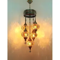 Halay Turkse hanglamp mozaïek glas bruin - 5 bollen - handgemaakt en uniek ontwerp - E-14 fitting