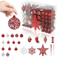 NaiZy Kerstballen Rood 138-delige set Kerstboomversiering Kerstdecoratie Plastic incl. Kerstboomballen, Ster, Sneeuwvlok Kerstdecoratie Kerstversiering