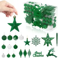 NaiZy Kerstballen Groen 108-delige set Kerstboomversiering Kerstdecoratie Plastic incl. Kerstboomballen, Ster, REH Sneeuwvlok Kerstdecoratie Kerstversiering
