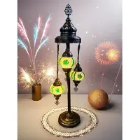 Halay Turkse handgemaakte tafellamp met 3 glazen bolletjes - Groen mozaïekglas voor sfeervolle verlichting