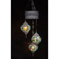 Halay Oosterse lamp 3 glazen multicolor blauw bollen mozaiek kroonluchter