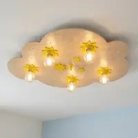 Elobra Plafondlamp Sternenwolke, dimbaar, hout licht, Kinderkamer, Hout, plafondlamp