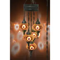 Halay 5 globe bollen Turkse hanglamp Oosterse kroonluchte rmulticolor mozaïek glas